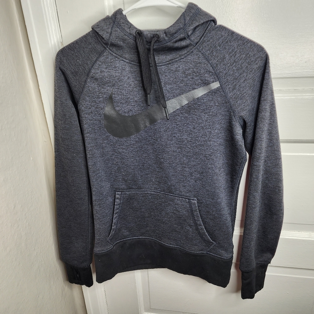 NIKE Hoodie Gray Black Large Swoosh XS